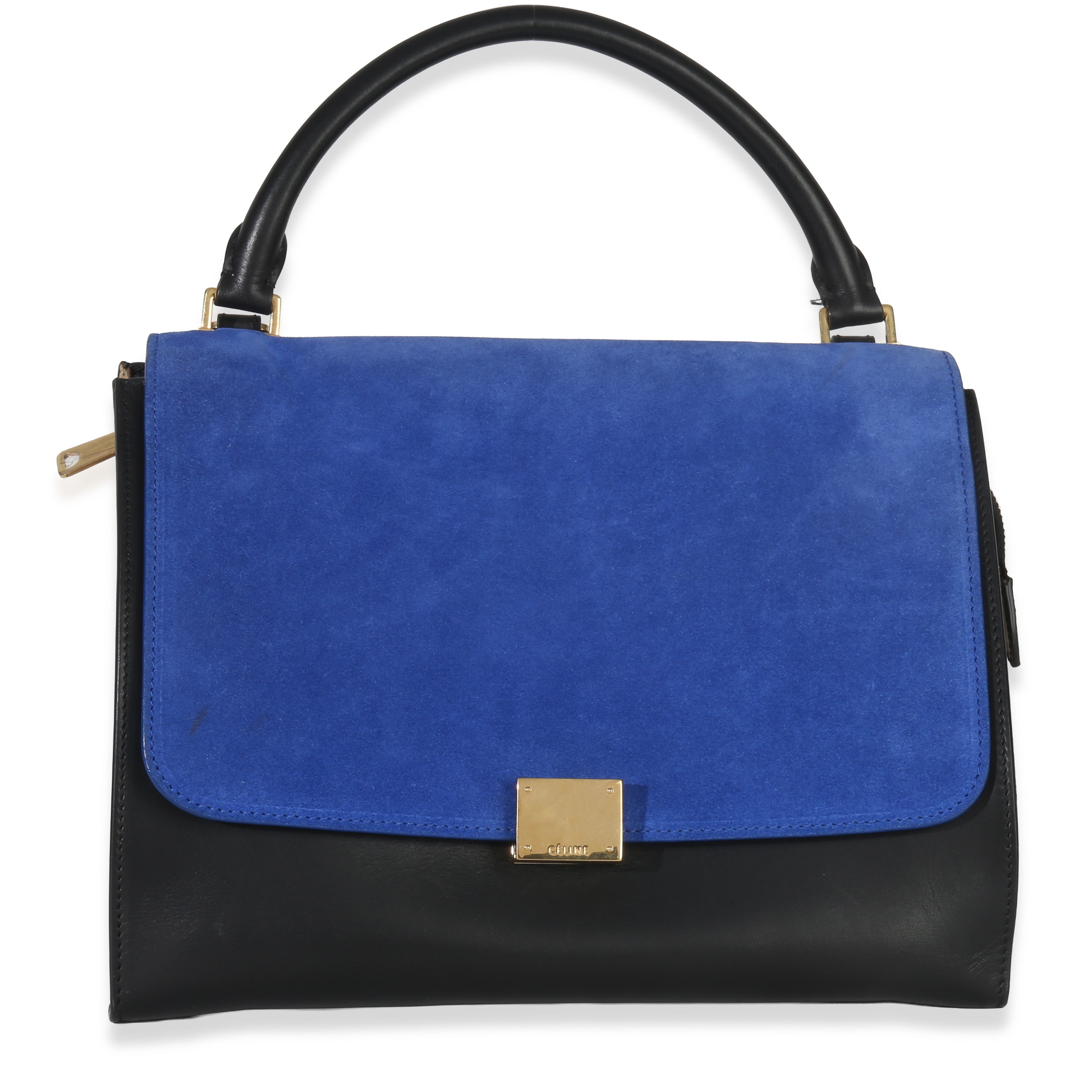 Celine Blue Black Cream Suede Grained Calfskin Small Trapeze Bag Handbag id