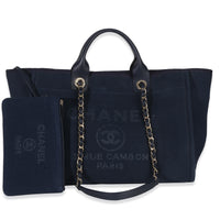 Chanel Navy Mixed Fibers Large Deauville Tote Handbag id