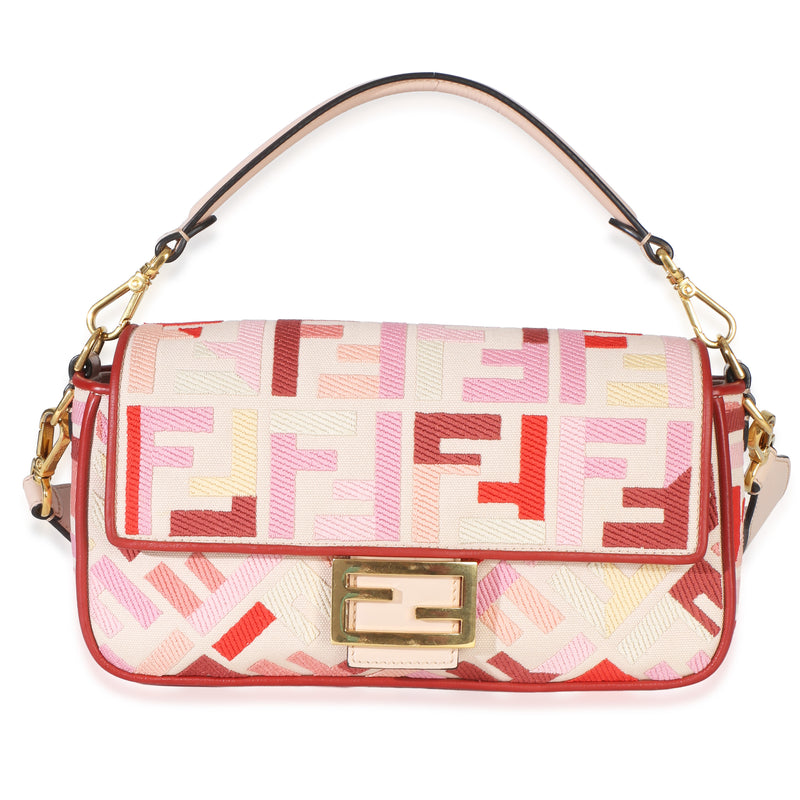 Fendi Rose Quartz Bloody Mary Multicolor FF Embroidered Baguette Handbag id