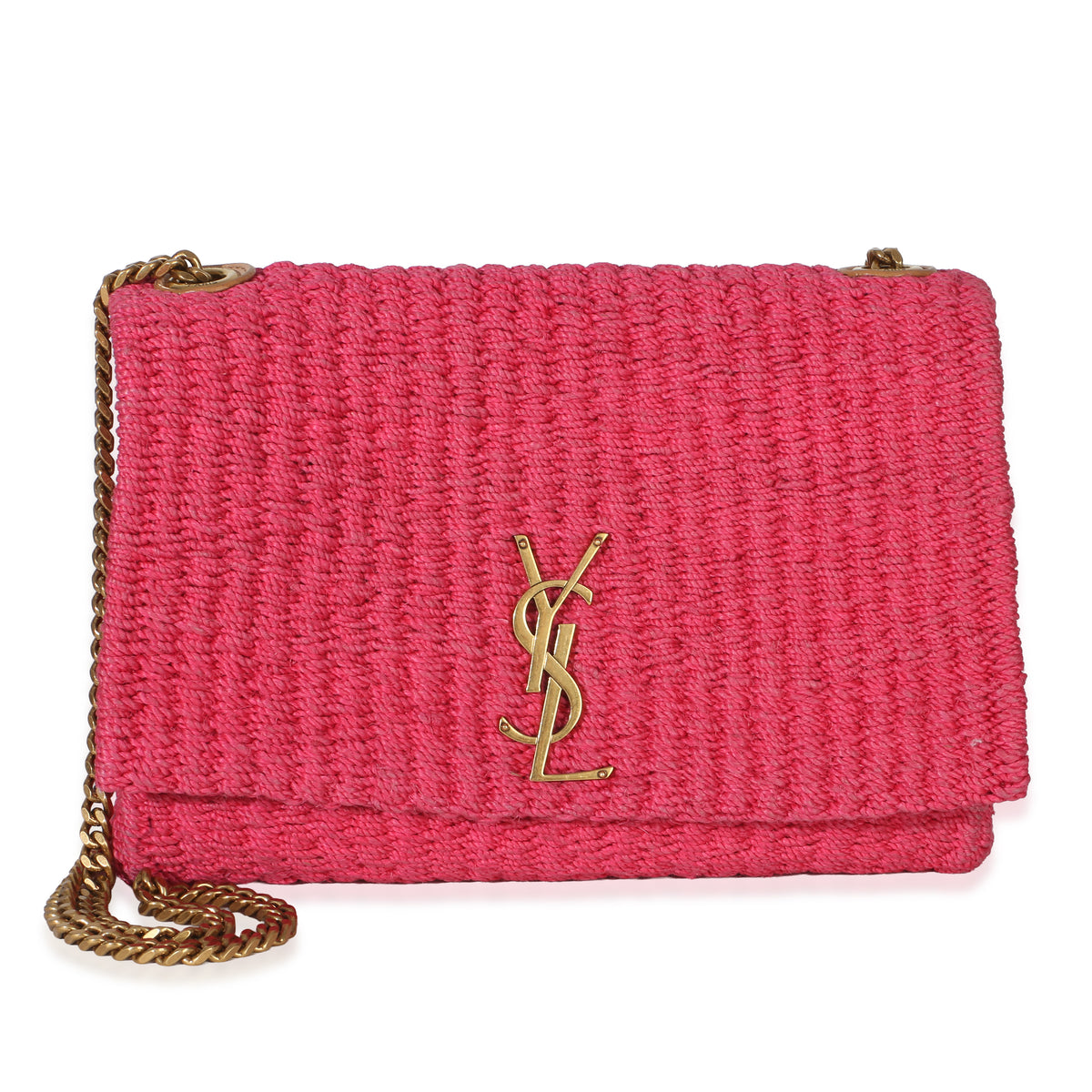 Saint Laurent Pink Raffia Medium Kate Chain Bag Handbag id