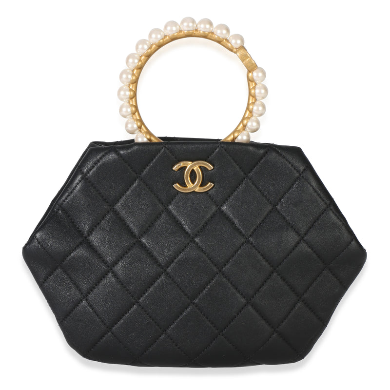 Chanel Black Lambskin Quilted Pearl Crown Clutch Handbag id
