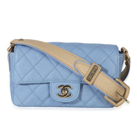 Chanel Light Blue Quilted Caviar Small Buckle Messenger Bag Handbag id