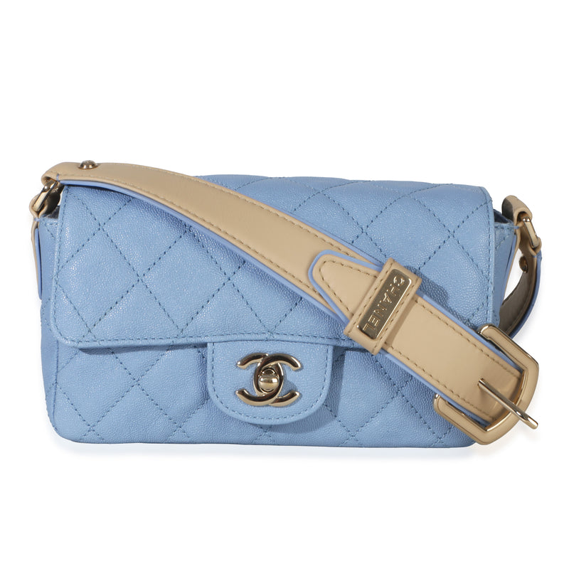 Chanel Light Blue Quilted Caviar Small Buckle Messenger Bag Handbag id