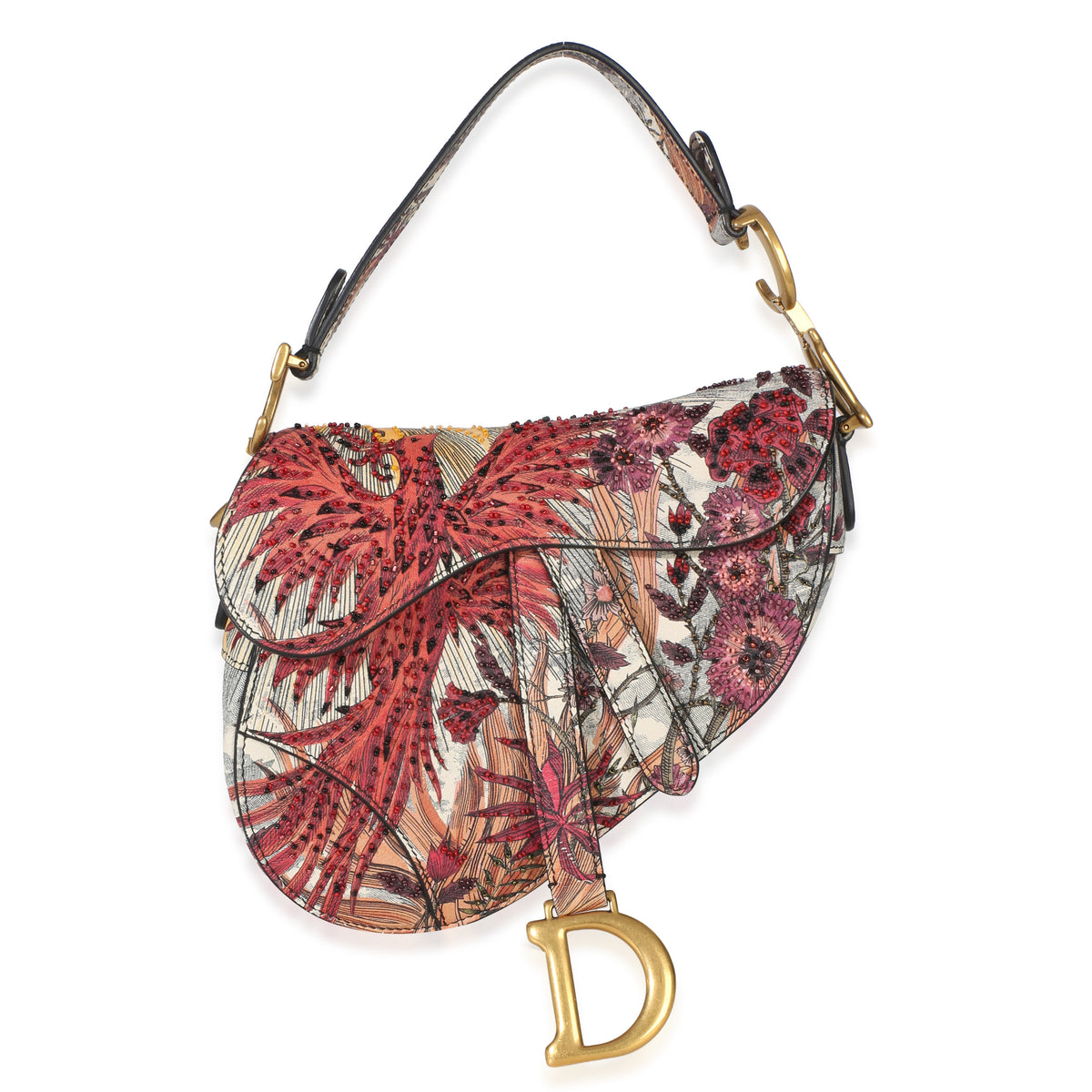 Christian Dior Multicolor Printed Leather Phoenix Beaded Floral Mini Saddle Bag Handbag id