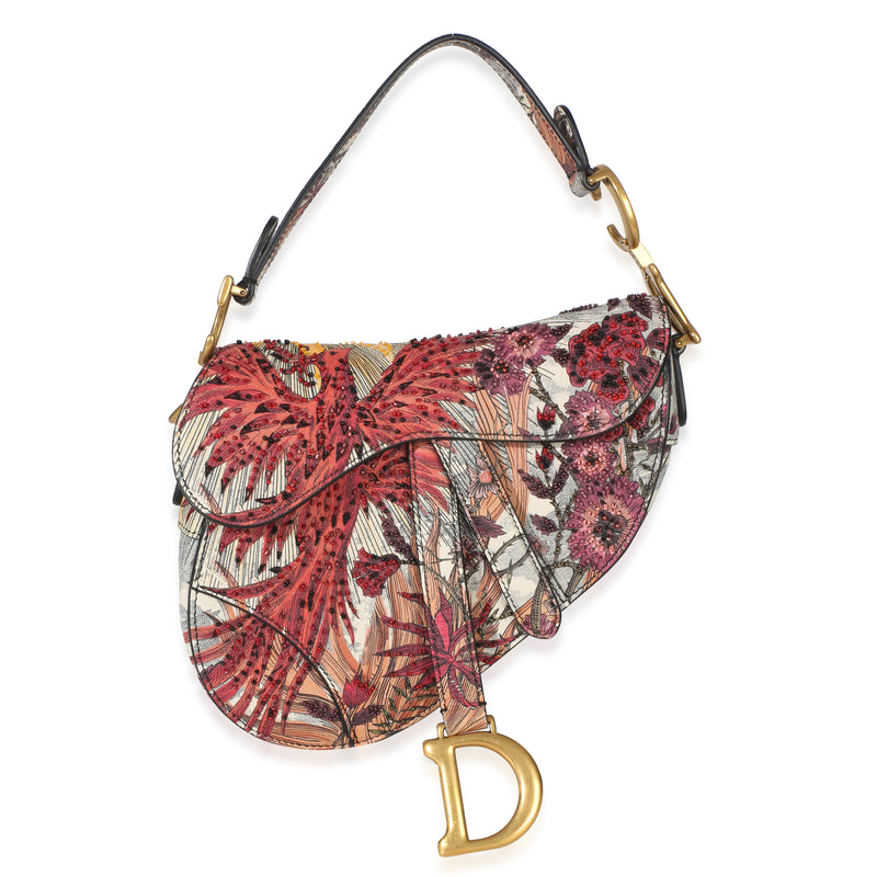 Christian Dior Multicolor Printed Leather Phoenix Beaded Floral Mini Saddle Bag Handbag id