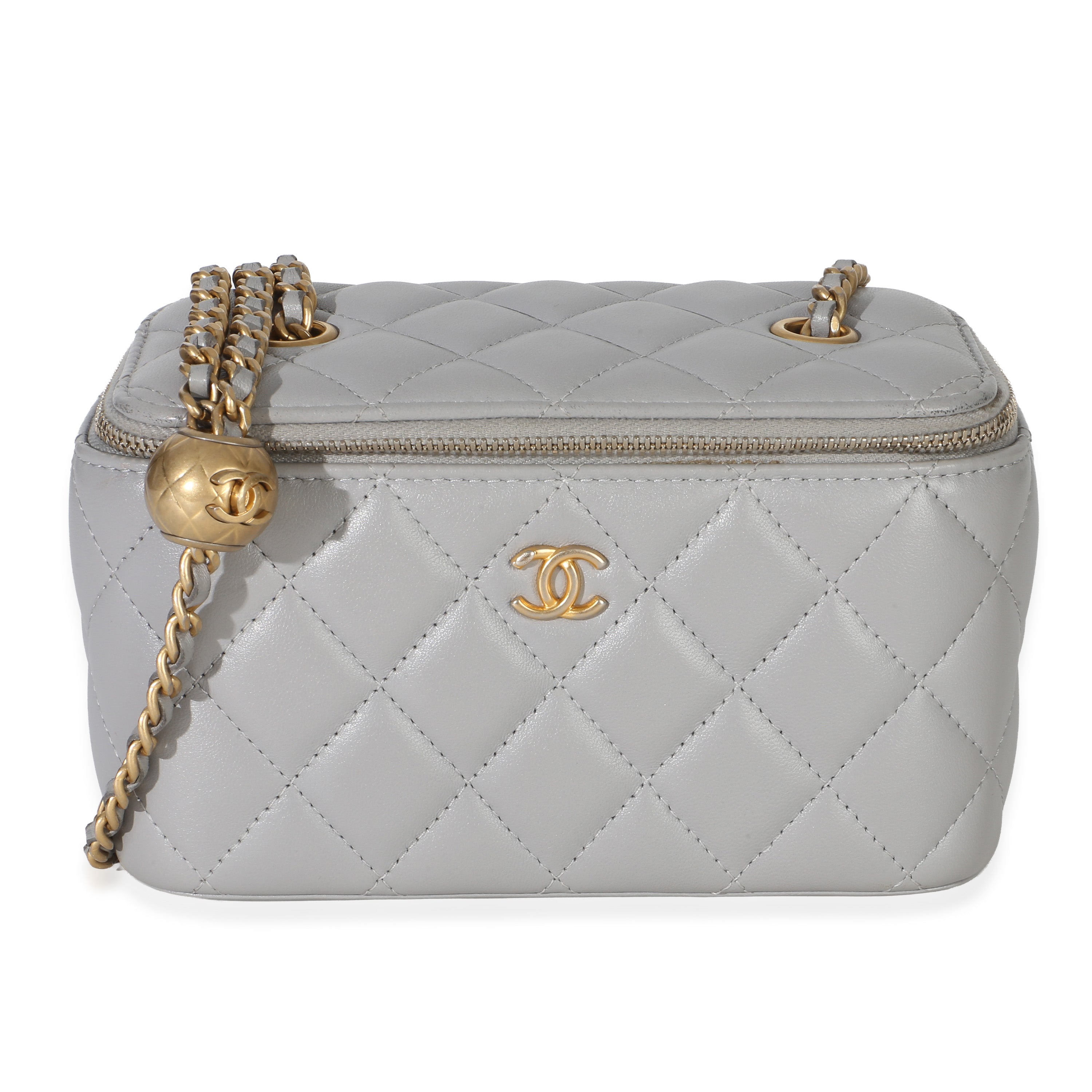 Chanel Grey Quilted Lambskin Small Pearl Crush Vanity Case Handbag id