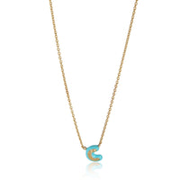 myGemma Yellow Gold  Teal Enamel Mini Initial C Pendant fv