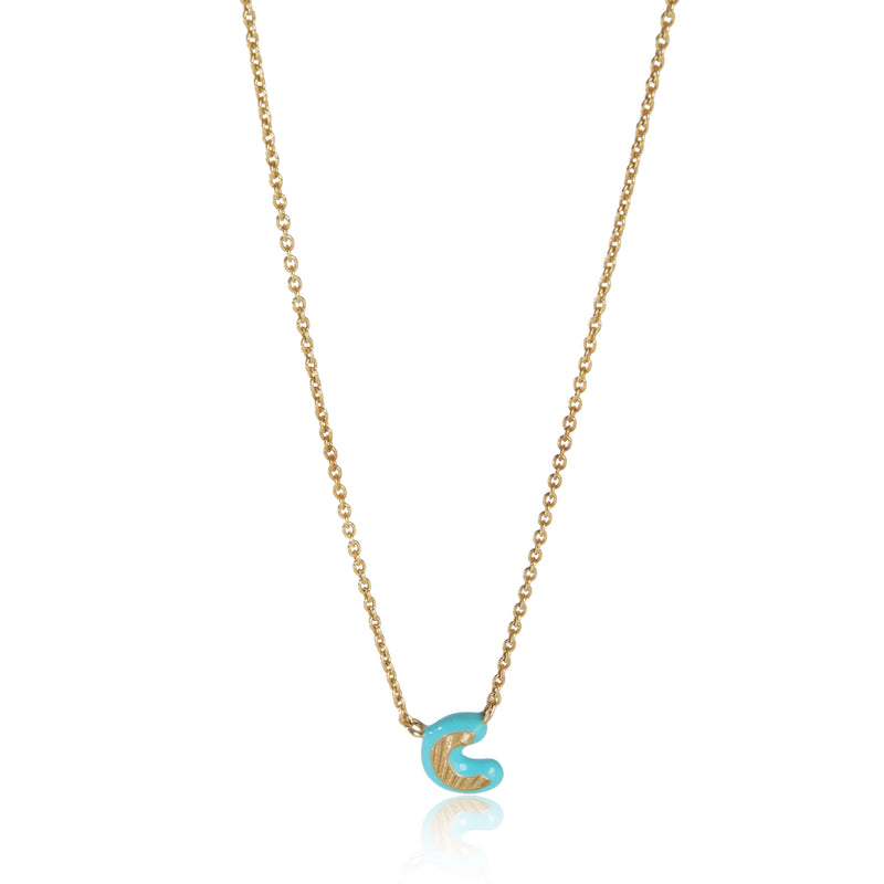 myGemma Yellow Gold  Teal Enamel Mini Initial C Pendant fv