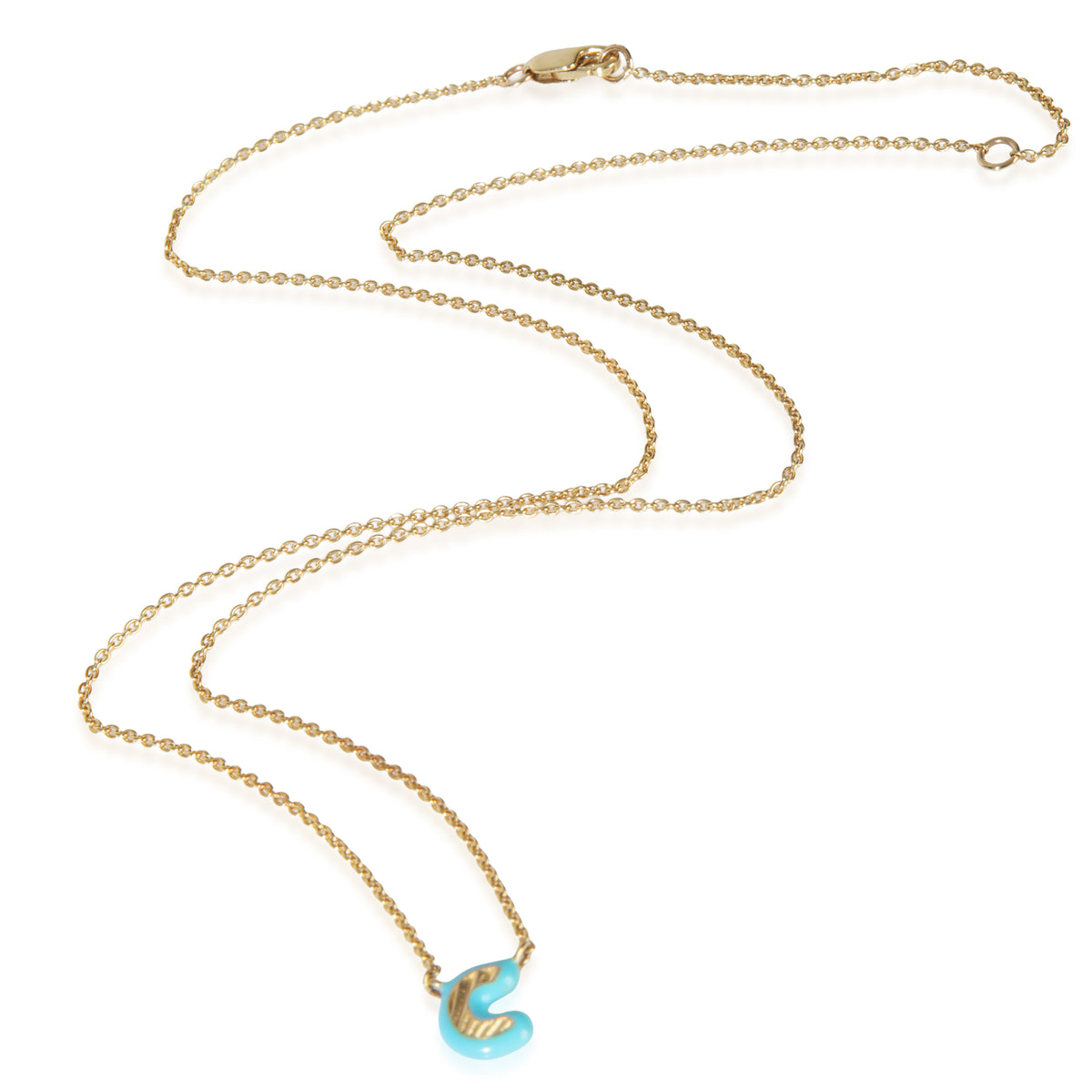 myGemma Yellow Gold  Teal Enamel Mini Initial C Pendant pv