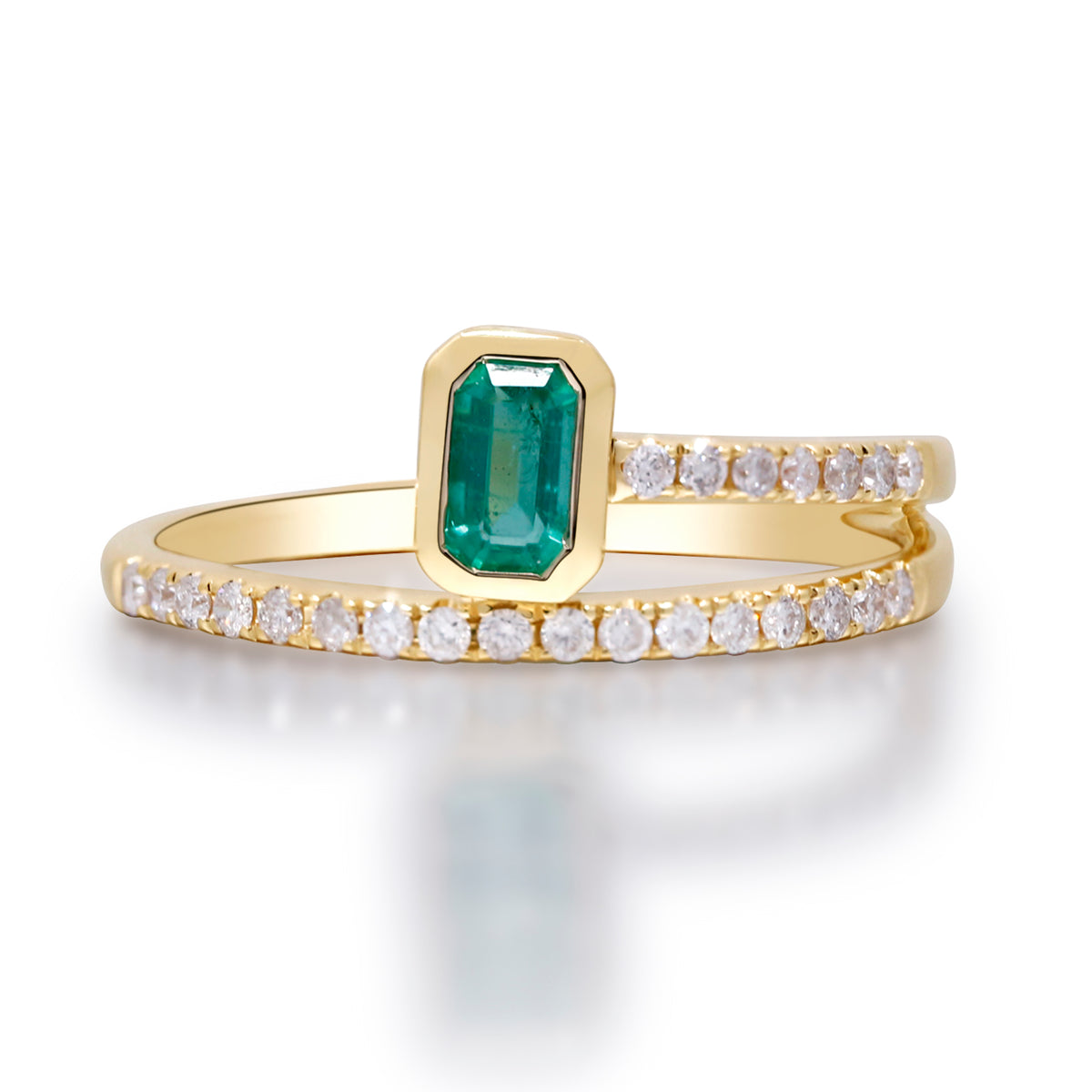 myGemma Yellow Gold Emerald and Diamond Ring fv