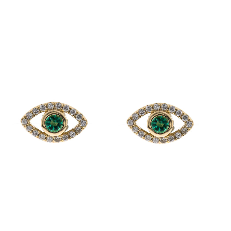 myGemma Yellow Gold Emerald and Diamond Evil Eye Earrings fv