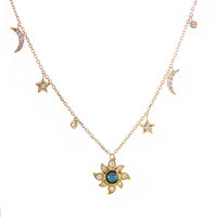 myGemma Yellow Gold Opal and Diamond Sun, Moon & Stars Necklace fv