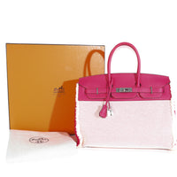 Hermès Framboise Ecru Swift Twill H Fray Fray Birkin 35 PHW Handbag ad2