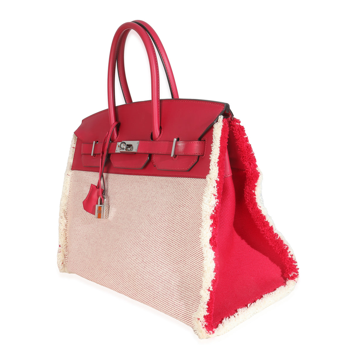 Hermès Framboise Ecru Swift Twill H Fray Fray Birkin 35 PHW Handbag sv