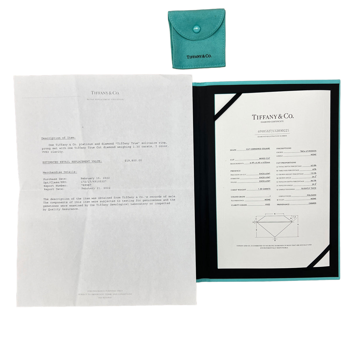 Tiffany & Co. 1.3 ct Cut Cornered Square Cut Diamond Tiffany True Solitaire box