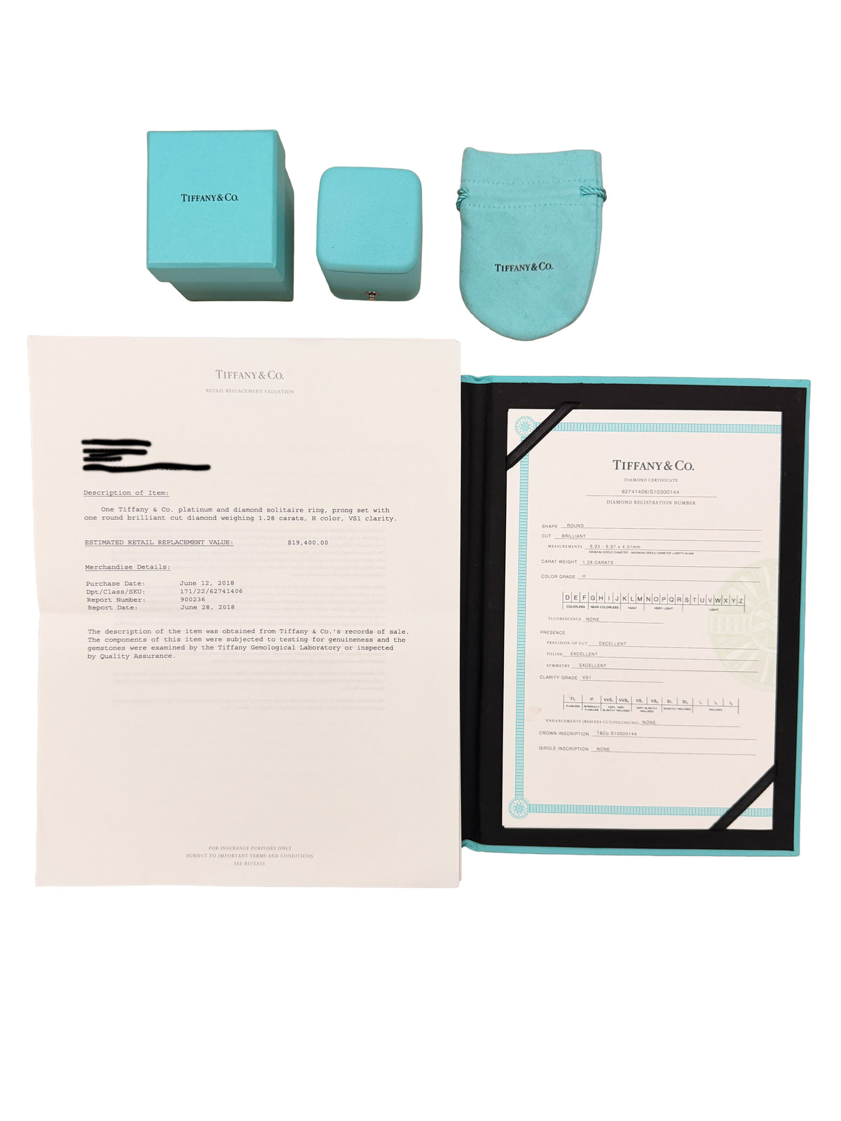 Tiffany & Co. 1.28 ct Round Brilliant Diamond Engagement Ring box