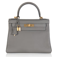 Hermès Etain Clemence Retourne Kelly 28 GHW Handbag fv