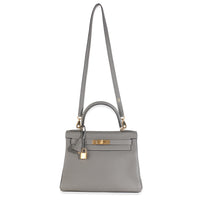 Hermès Etain Clemence Retourne Kelly 28 GHW Handbag pv