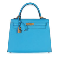 Hermès Blue Frida Epsom Sellier Kelly 25 GHW Handbag fv