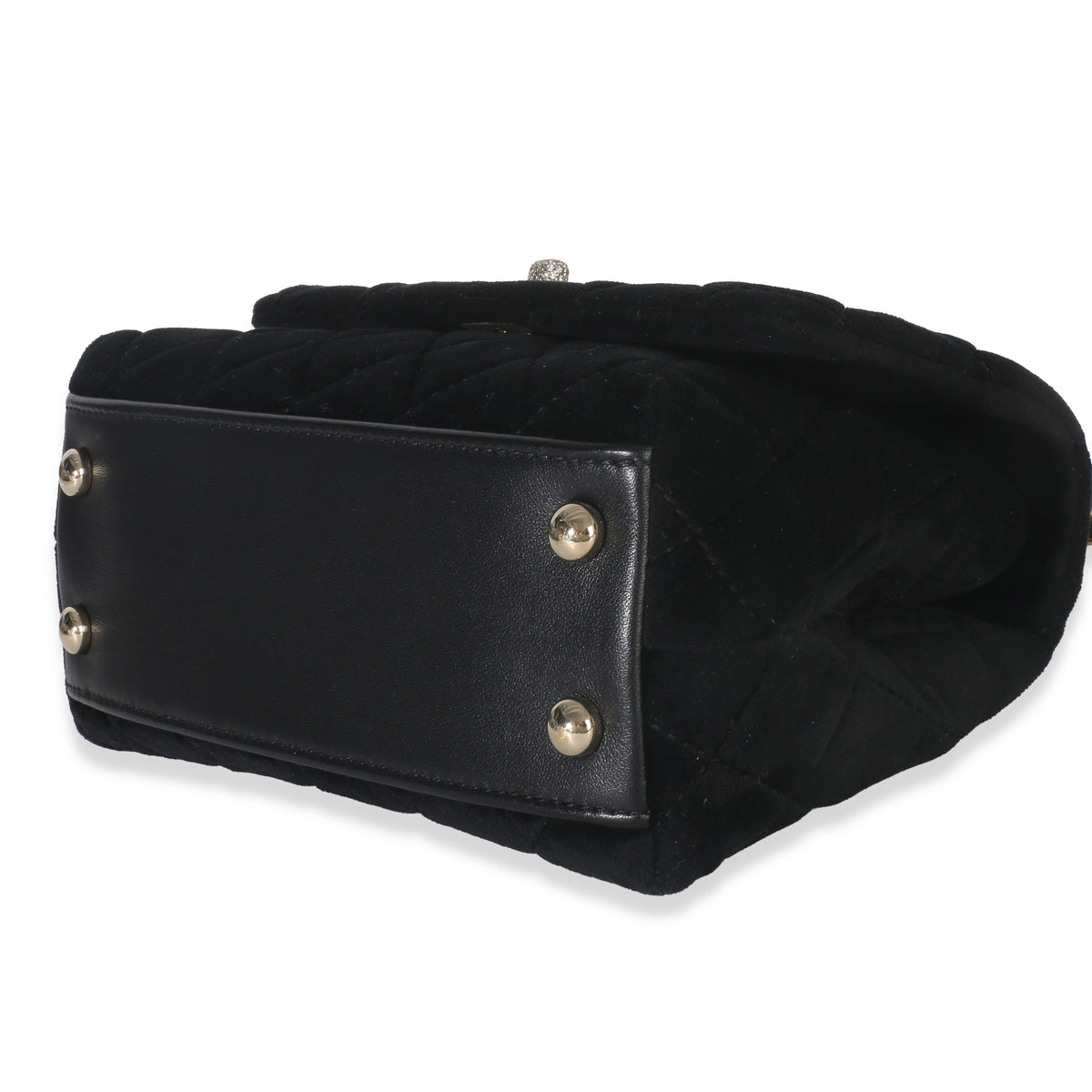 Chanel Black Quilted Velvet Crystal Extra Mini Coco Handle Flap Bag Handbag box