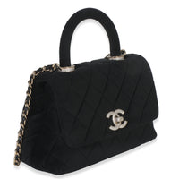 Chanel Black Quilted Velvet Crystal Extra Mini Coco Handle Flap Bag Handbag bv