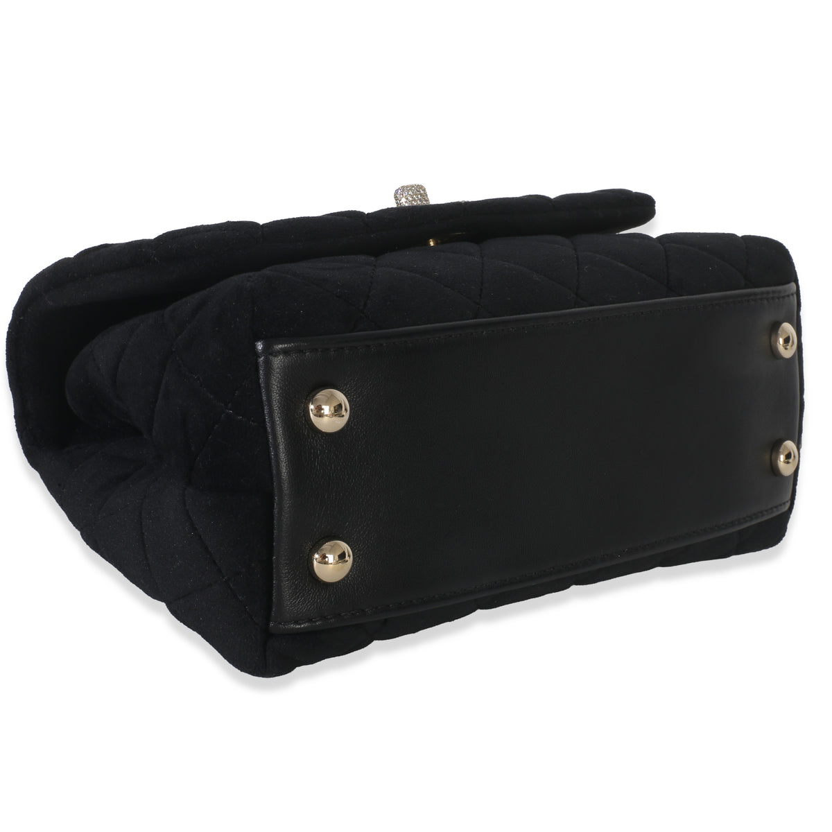 Chanel Black Quilted Velvet Crystal Extra Mini Coco Handle Flap Bag Handbag clasp