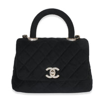 Chanel Black Quilted Velvet Crystal Extra Mini Coco Handle Flap Bag Handbag fv