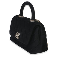 Chanel Black Quilted Velvet Crystal Extra Mini Coco Handle Flap Bag Handbag pv