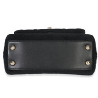 Chanel Black Quilted Velvet Crystal Extra Mini Coco Handle Flap Bag Handbag stamp