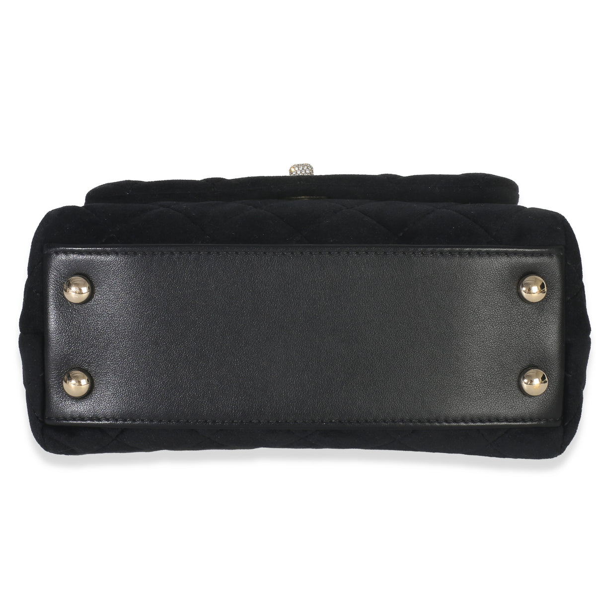 Chanel Black Quilted Velvet Crystal Extra Mini Coco Handle Flap Bag Handbag stamp