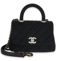 Chanel Black Quilted Velvet Crystal Extra Mini Coco Handle Flap Bag Handbag sv