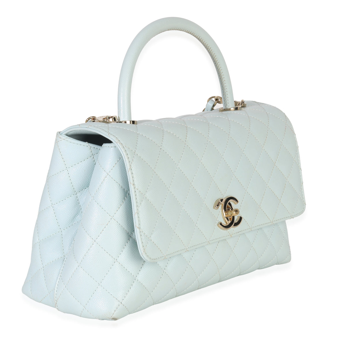 Chanel Light Blue Quilted Caviar Medium Coco Top Handle Handbag Handbag bv
