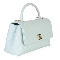 Chanel Light Blue Quilted Caviar Medium Coco Top Handle Handbag Handbag bv