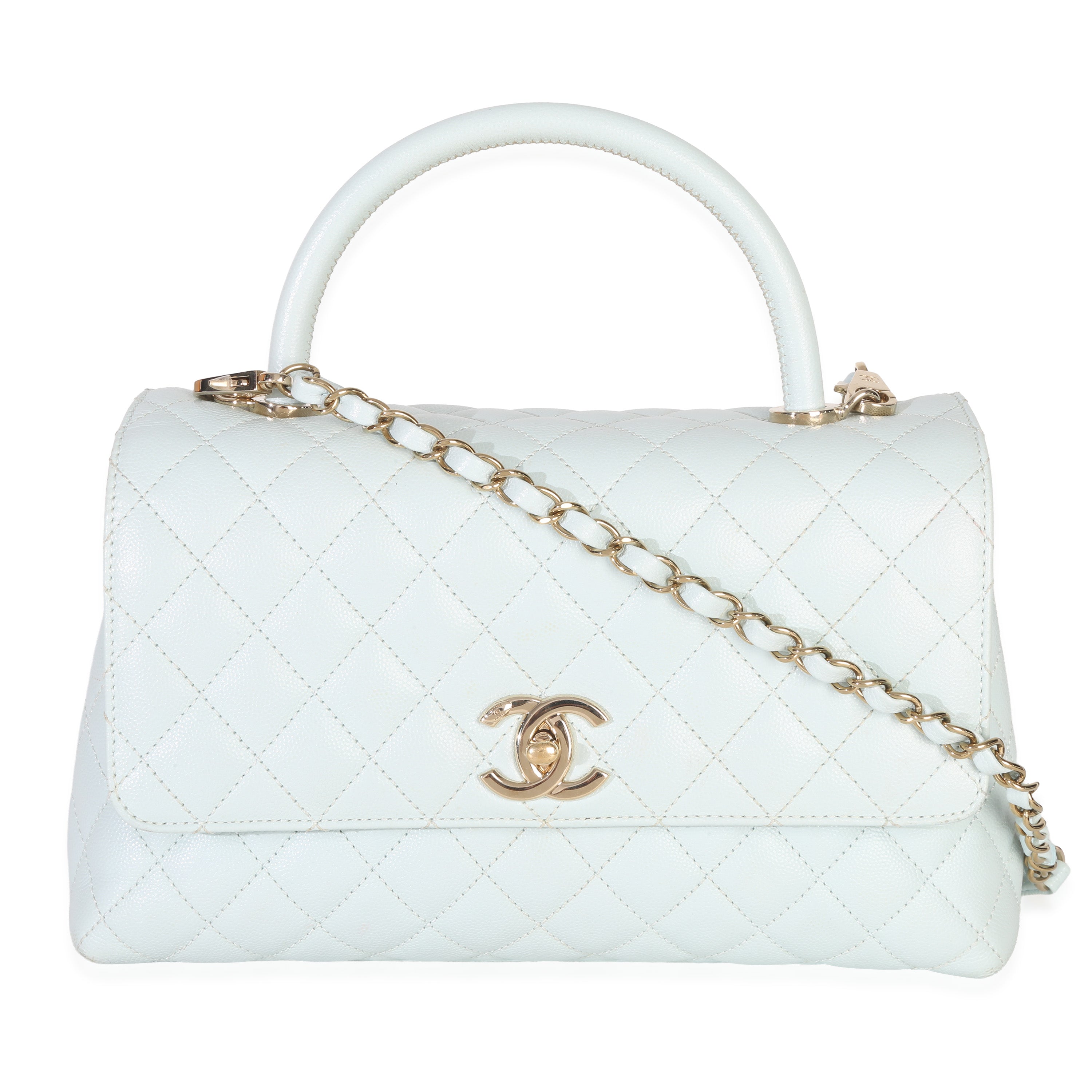 Chanel Light Blue Quilted Caviar Medium Coco Top Handle Handbag Handbag fv