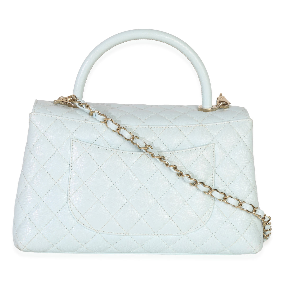 Chanel Light Blue Quilted Caviar Medium Coco Top Handle Handbag Handbag stamp