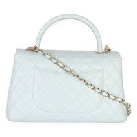 Chanel Light Blue Quilted Caviar Medium Coco Top Handle Handbag Handbag stamp