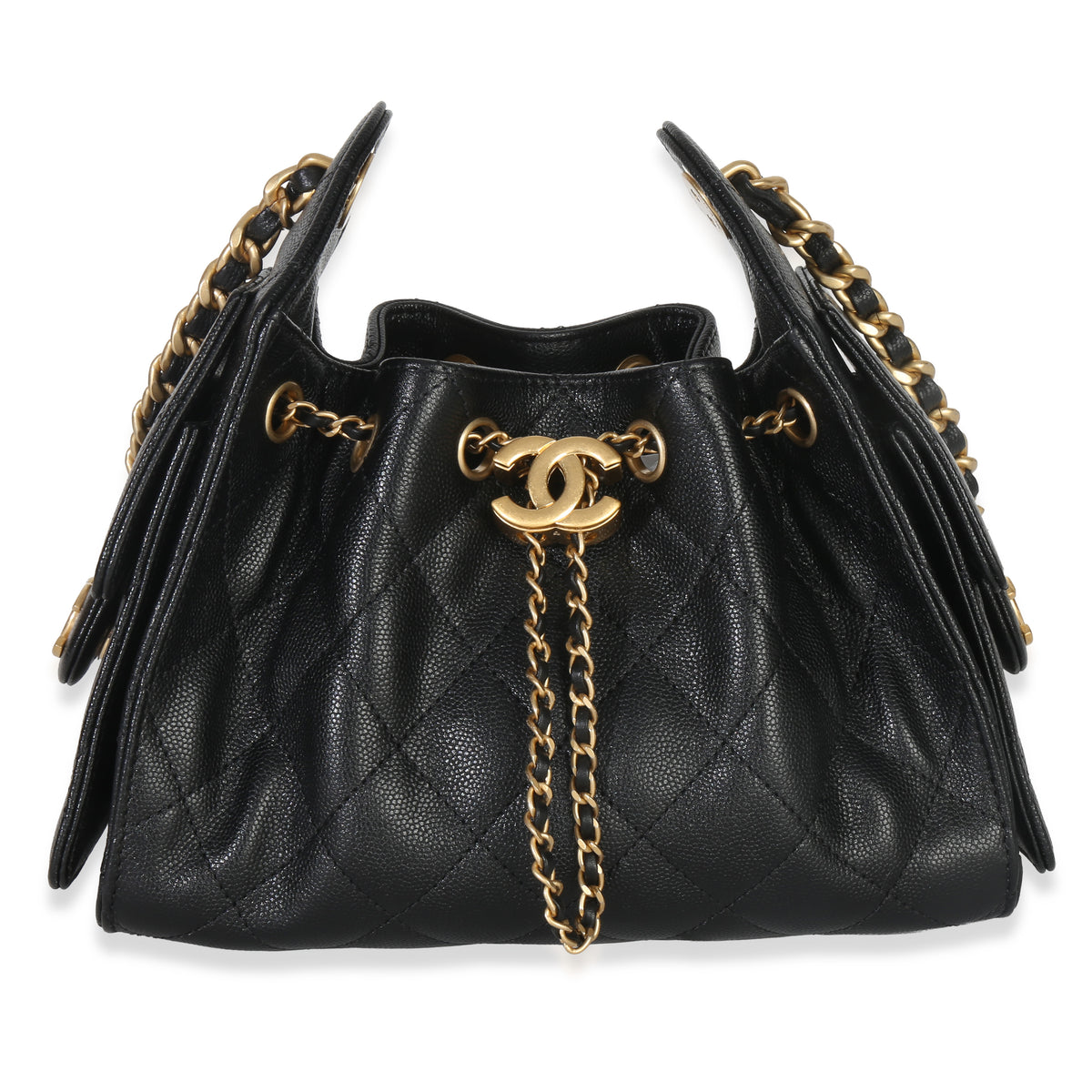 Chanel 26P Black Quilted Caviar Mini  25 Hobo Handbag Handbag fv