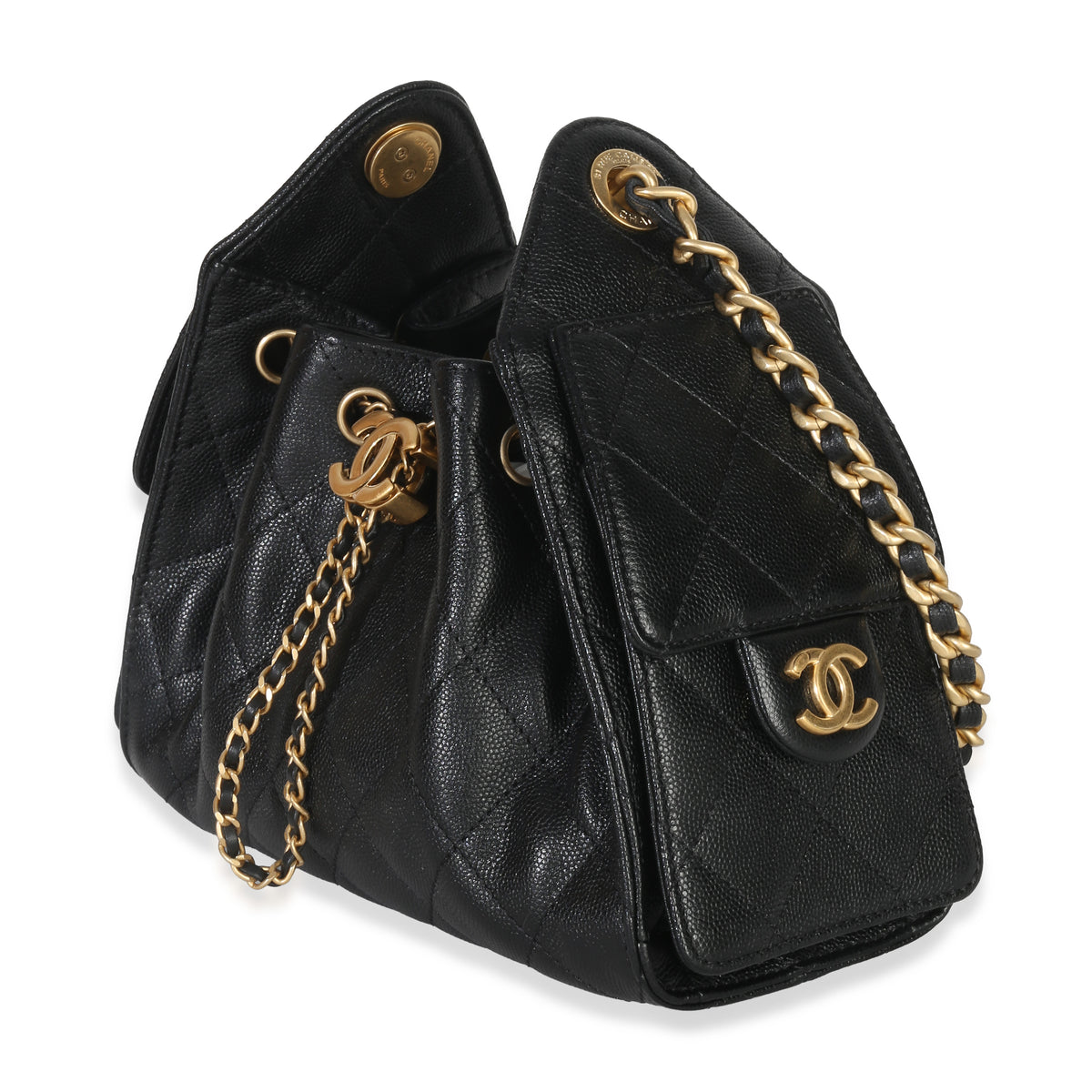 Chanel 26P Black Quilted Caviar Mini  25 Hobo Handbag Handbag sv