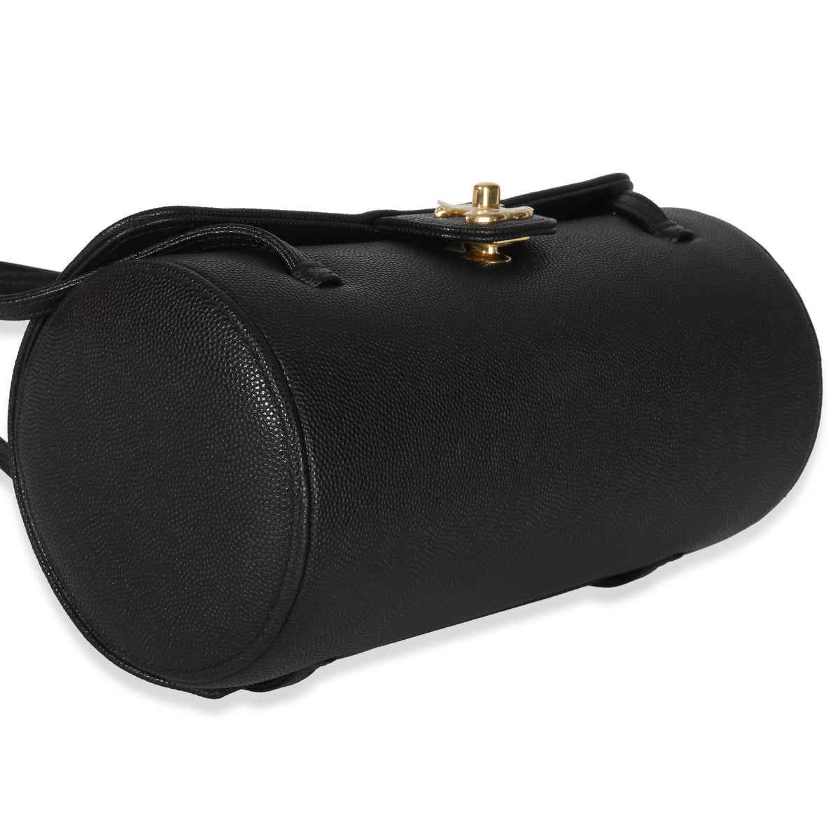 Chanel 26P Black Grained Shiny Calfskin Small Bowling Bag Handbag clasp