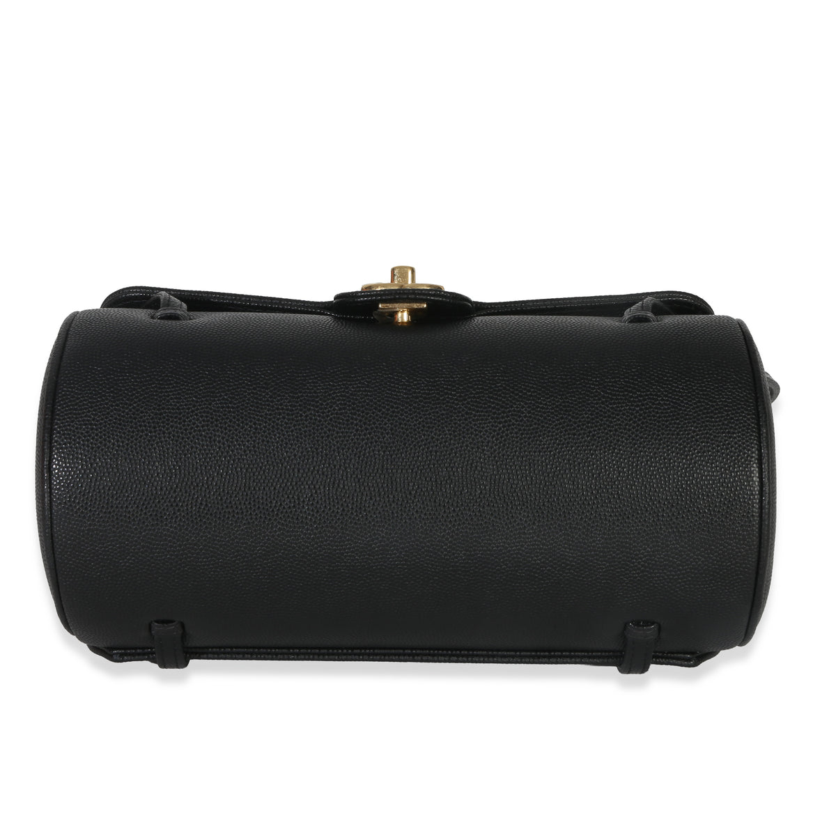 Chanel 26P Black Grained Shiny Calfskin Small Bowling Bag Handbag stamp