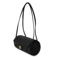 Chanel 26P Black Grained Shiny Calfskin Small Bowling Bag Handbag sv