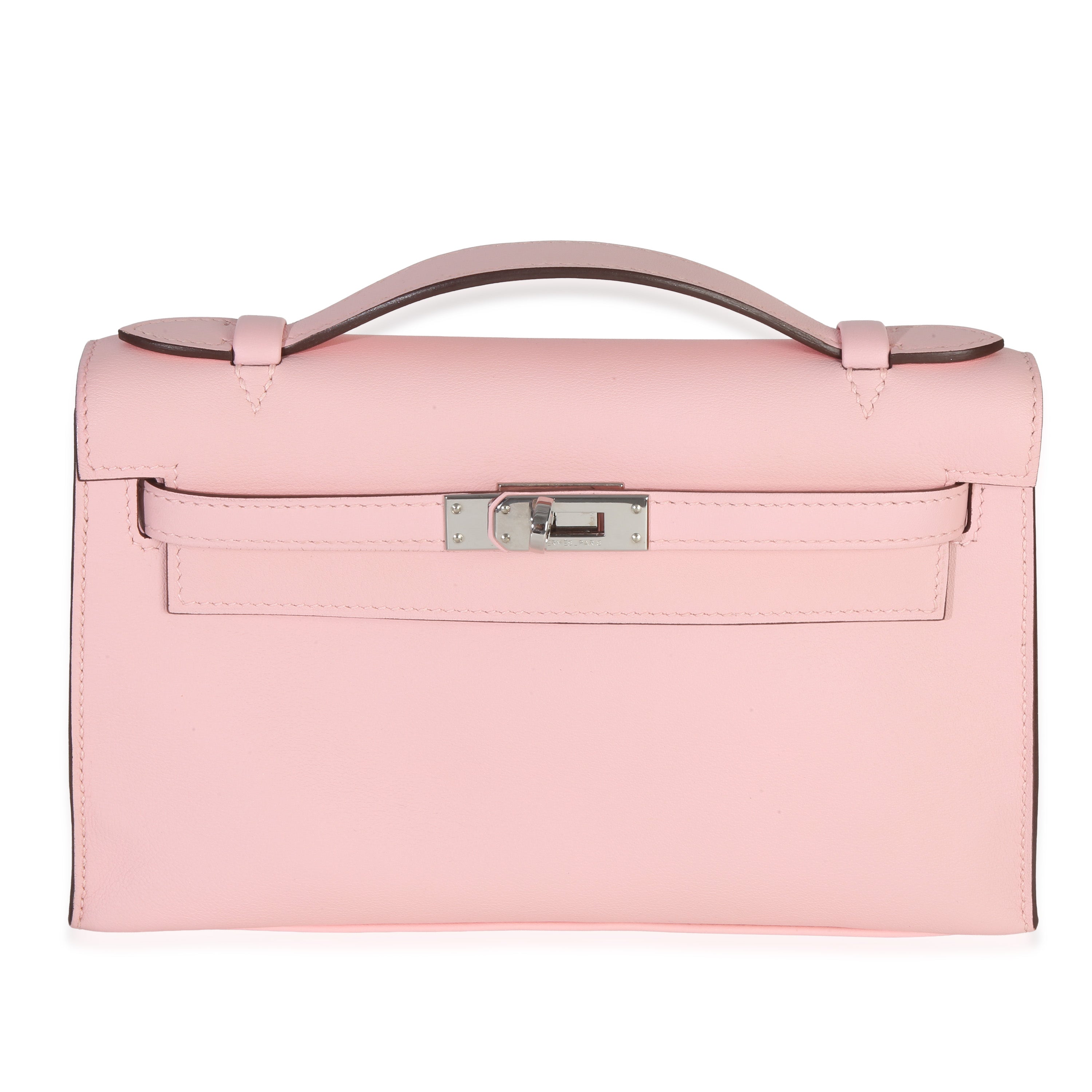 Hermès Rose Sakura Swift Kelly Pochette PHW Handbag fv