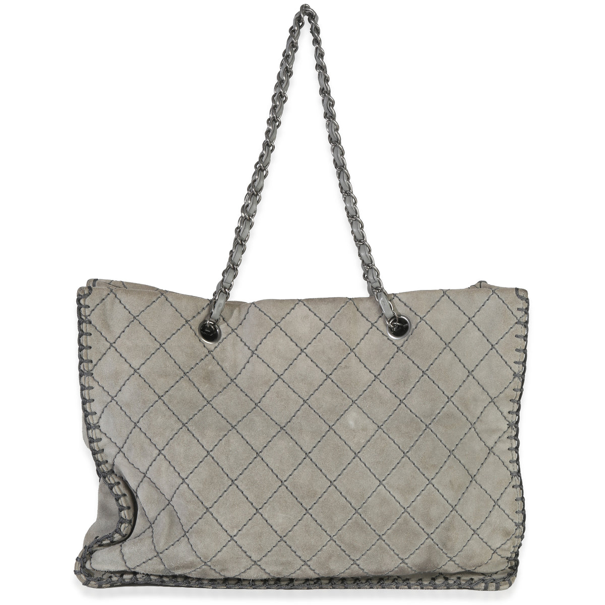 Chanel Grey Quilted Suede Wild Stitch Jumbo CC Tote Handbag bv
