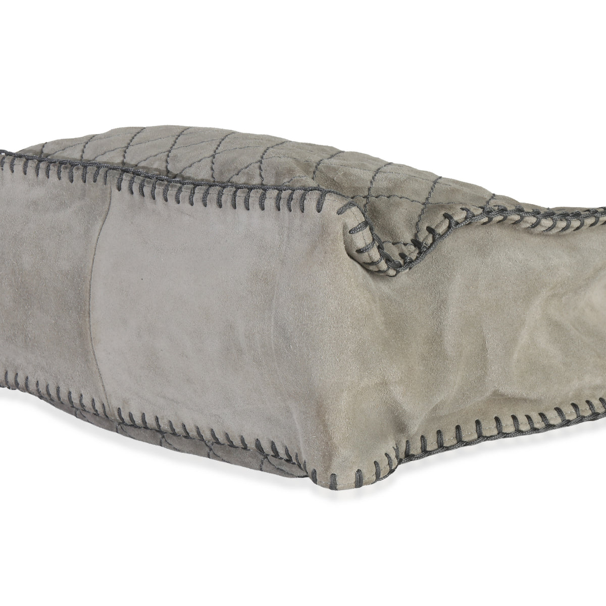 Chanel Grey Quilted Suede Wild Stitch Jumbo CC Tote Handbag clasp