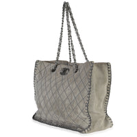 Chanel Grey Quilted Suede Wild Stitch Jumbo CC Tote Handbag sv