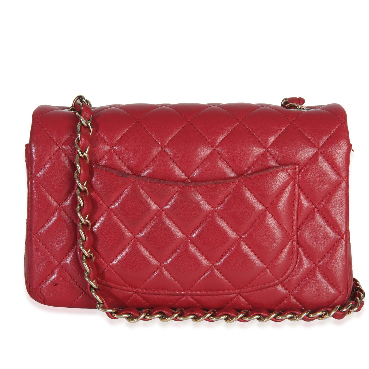 Chanel Dark Pink Quilted Lambskin Mini Rectangle Flap Bag Handbag bv