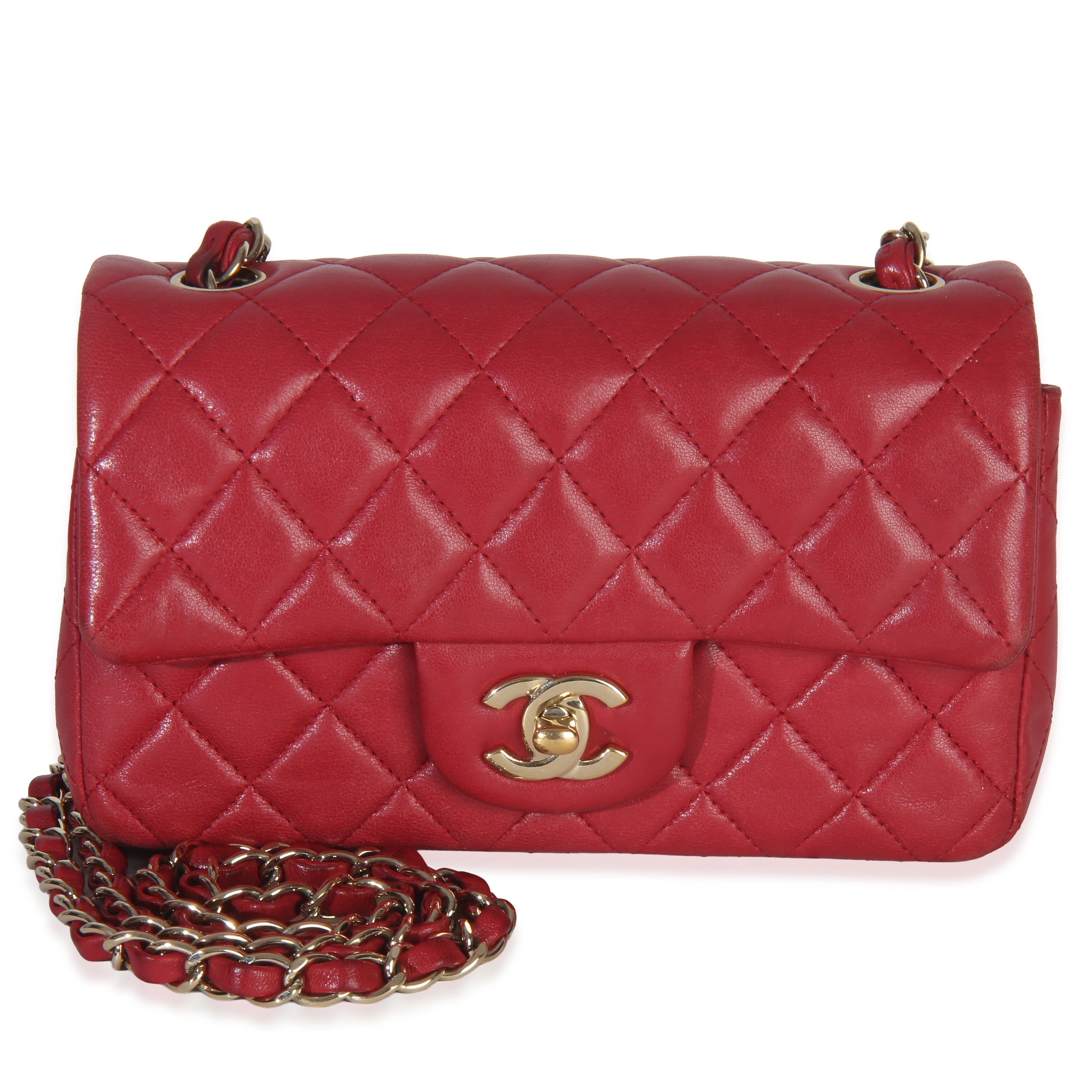 Chanel Dark Pink Quilted Lambskin Mini Rectangle Flap Bag Handbag fv