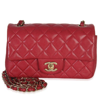 Chanel Dark Pink Quilted Lambskin Mini Rectangle Flap Bag Handbag fv