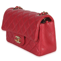 Chanel Dark Pink Quilted Lambskin Mini Rectangle Flap Bag Handbag sv