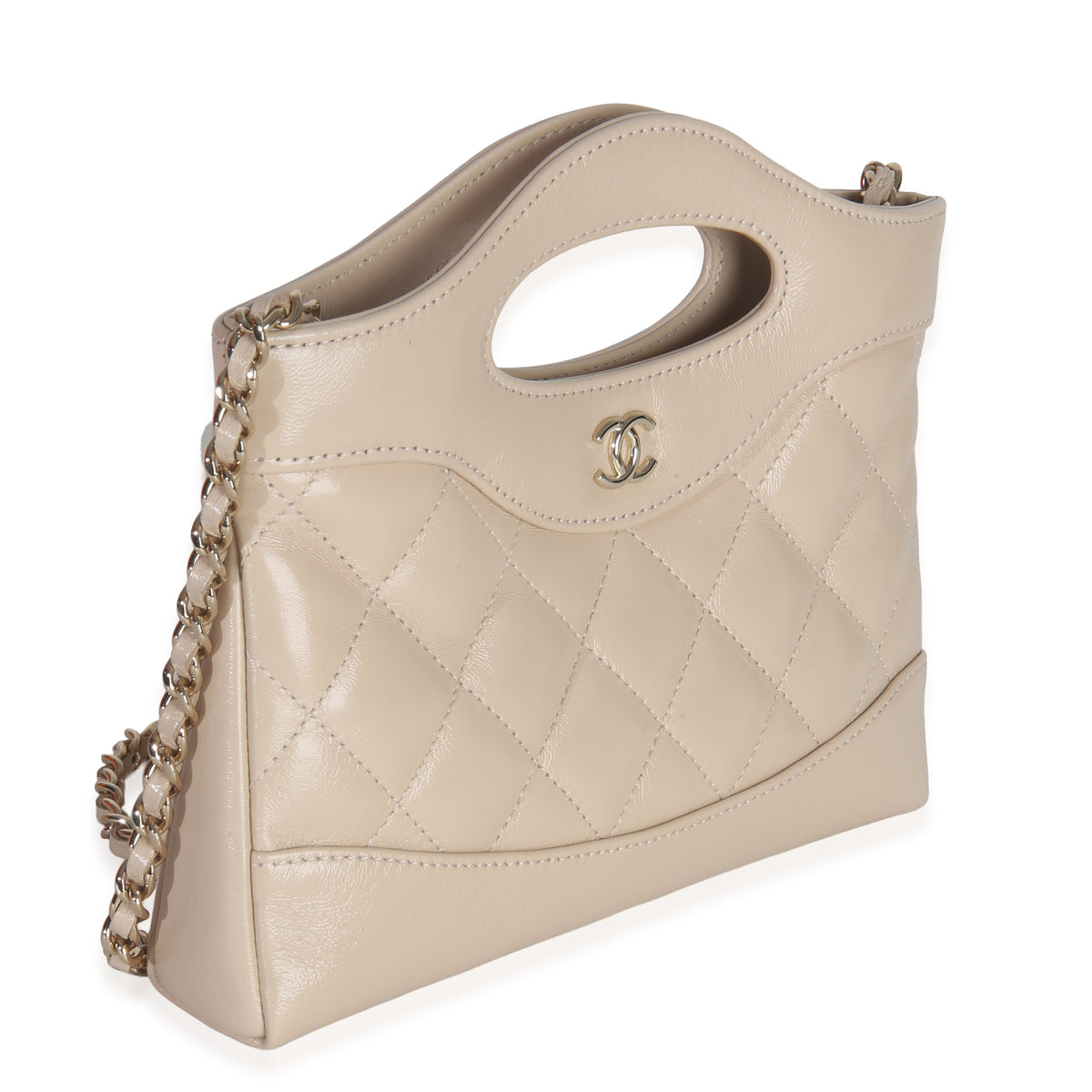 Chanel Beige Shiny Aged Calfskin Quilted Nano Kelly Shopper Handbag bv